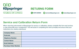 Klipspringer Service and Calibration Returns Form