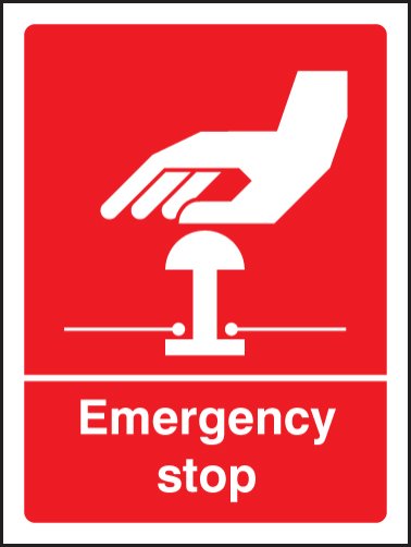 Emergency stop (white/red)   Size: E (200x150mm)