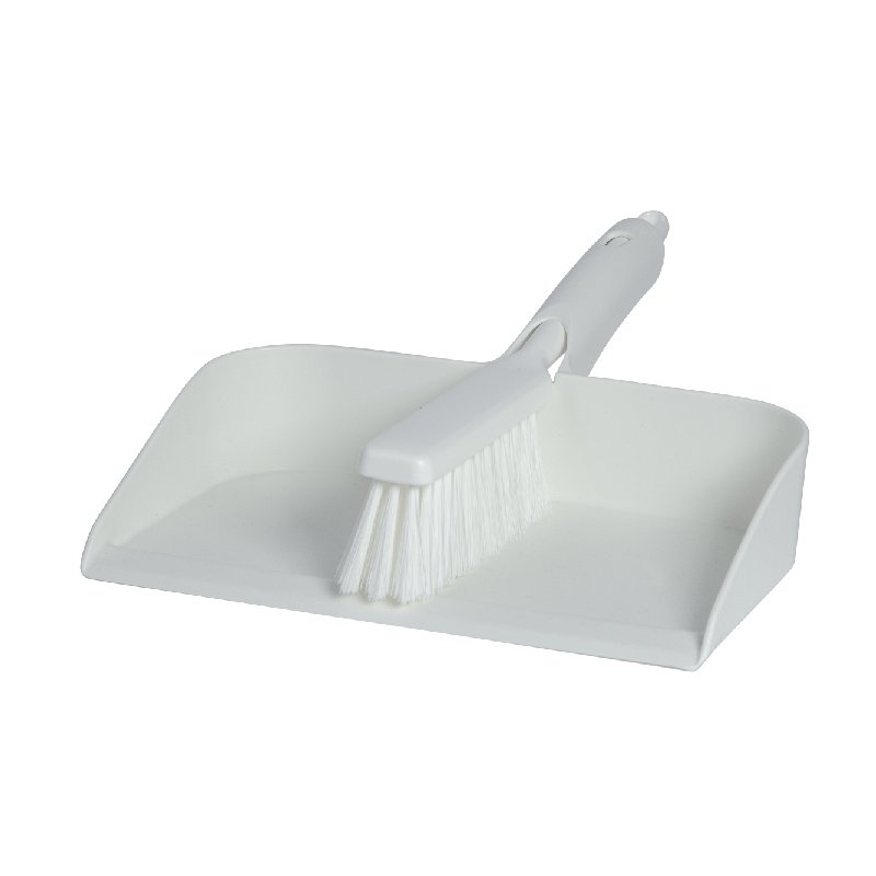 Foodgrade hand dust pan kit with soft/medium bannister brush, white